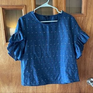 Drew Anthropologie Ruffle Baby Doll Top Size Medium Blue With Specks Of Color